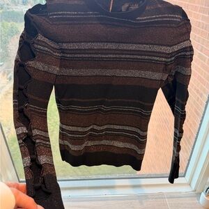Ted Baker Black & Silver Striped Sweater w/Rose Gold and Bow Cutouts on sleeves